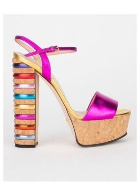 Gucci Multicolor Cork Platform Sandals Size EU 37 Excellent Condition